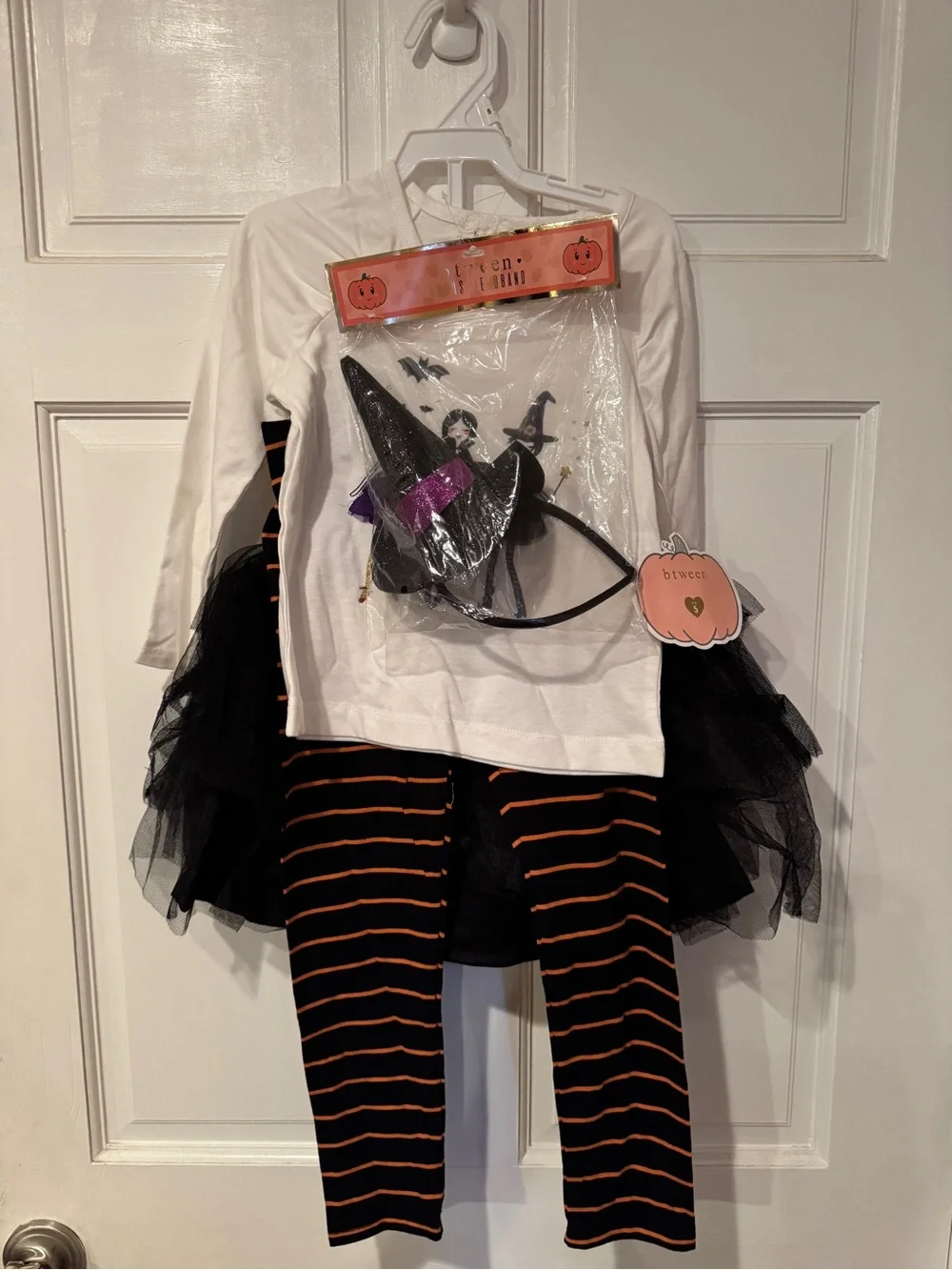 White & Black Halloween Kids Costume Set with Witch Hat